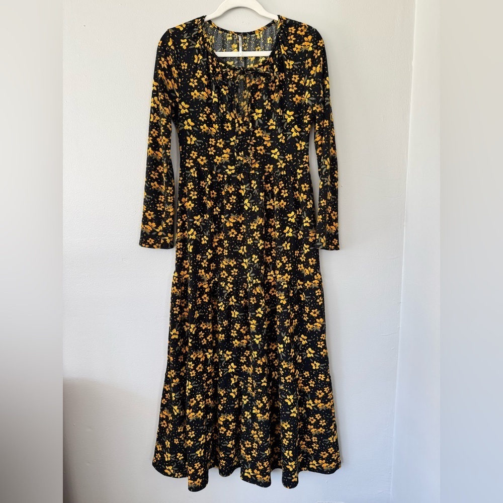 Free People Tiers of Joy Midi Dress - Black Floral - Picture 2 of 8